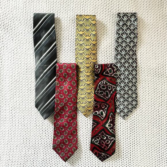 Bundle Lot Set 5 Men Designer Silk Blend Ties Armani Burberrys Dior Balmain - Picture 1 of 11